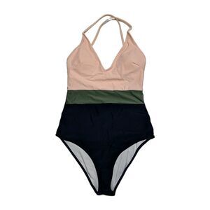 Cupshe Color Block One Piece Swimsuit Womens Medium Criss Cross Back V-Neck  NEW